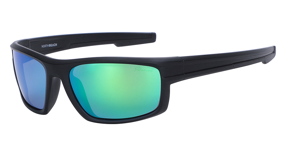 North Beach Zark Satin Black Green Mirror Polarised