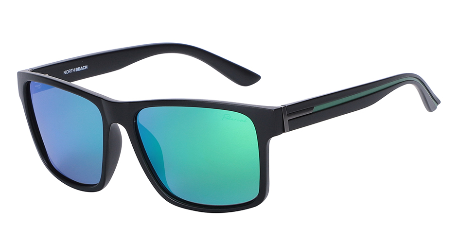 North Beach Vark Satin Black Green Mirror Polarised
